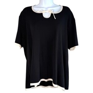 Exclusively Misook Contrast Trim Short Sleeve Top Size XL Old Money Quiet Luxury